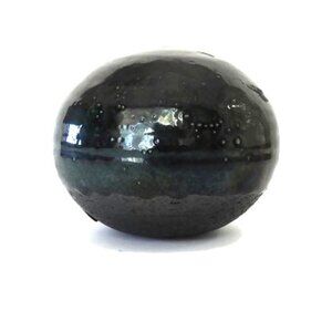 Black Coil Pottery Ball Rattle With Dark Green Glaze